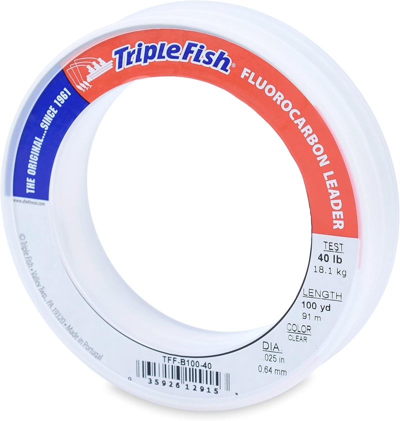 Triple Fish 100% Fluorocarbon Fishing Leader - Clear Invisible Strong and Heavy Duty Highly Abrasion Resistant, Fast Sinking Freshwater & Saltwater - Image 1